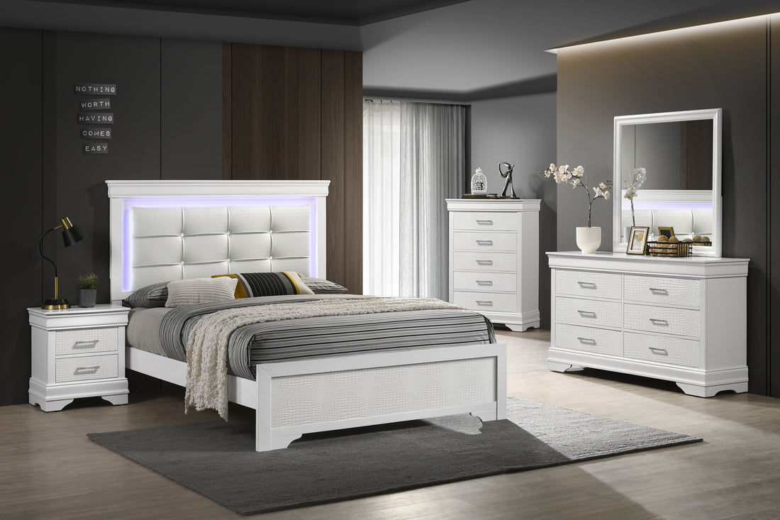 Arya White LED Bed