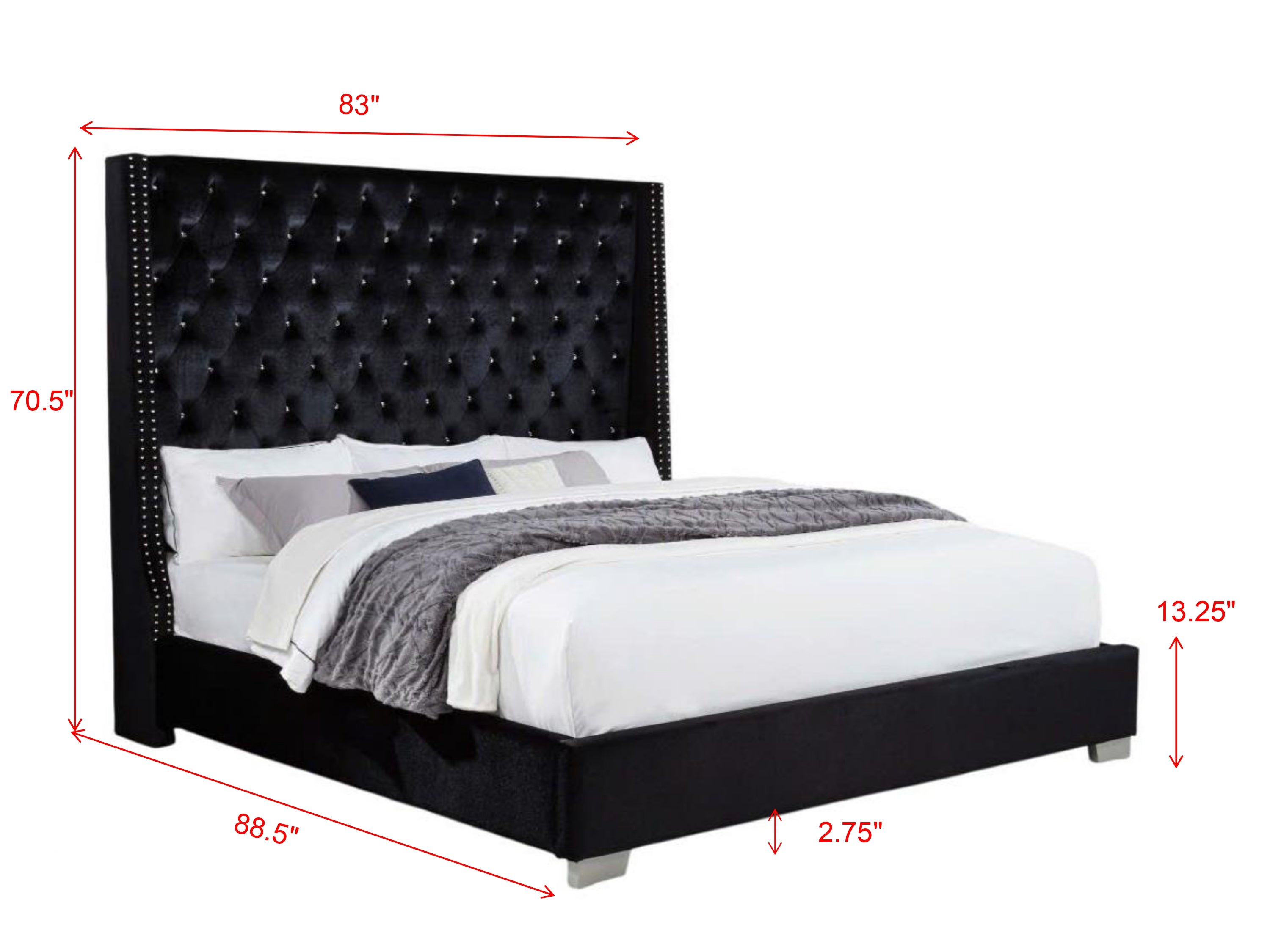 Annah Black Velvet Bed – product view 2